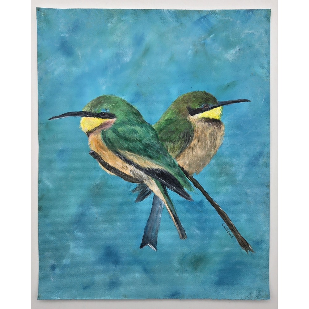 Original Acrylic‎ Painting Bee Eaters 8x10 Wildlife Bird Art Canvas